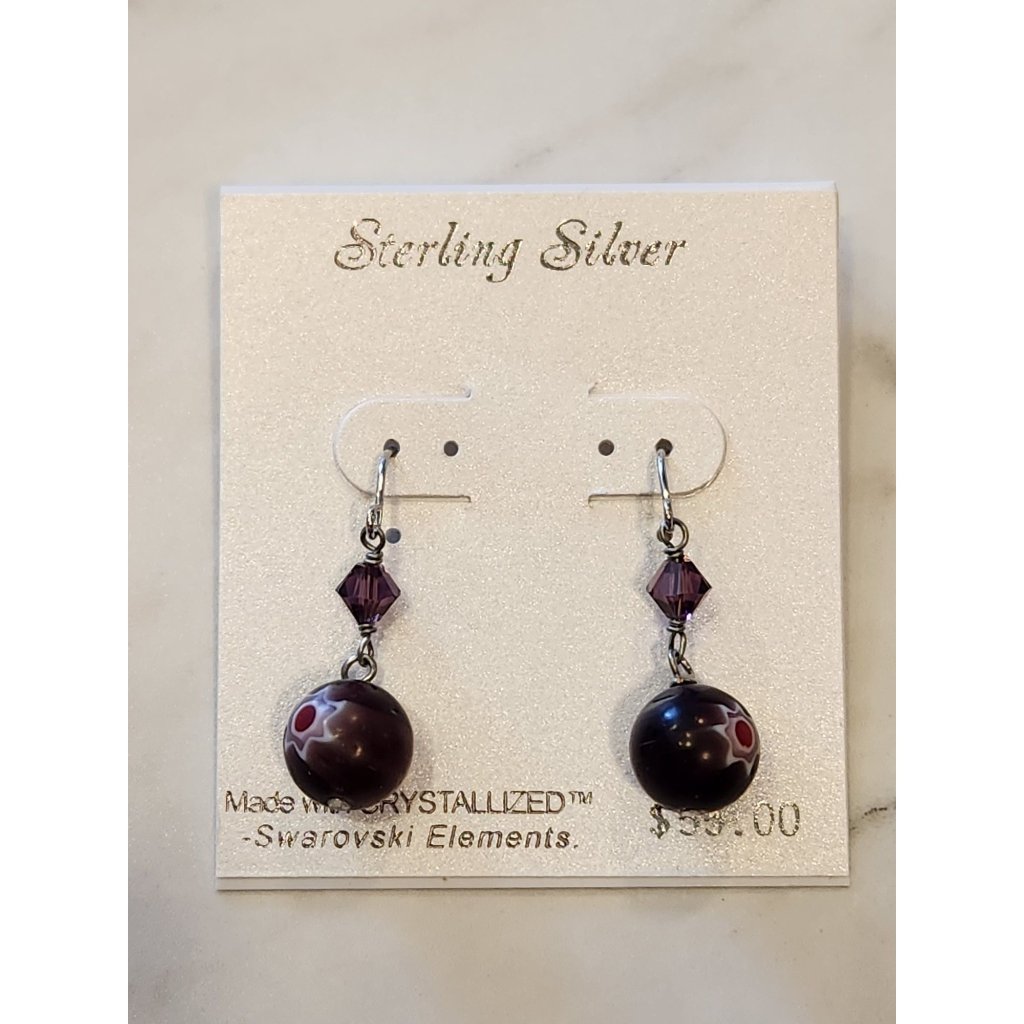 Sterling Silver Earrings With Crystalized Swarovski Elements & Purple Beads